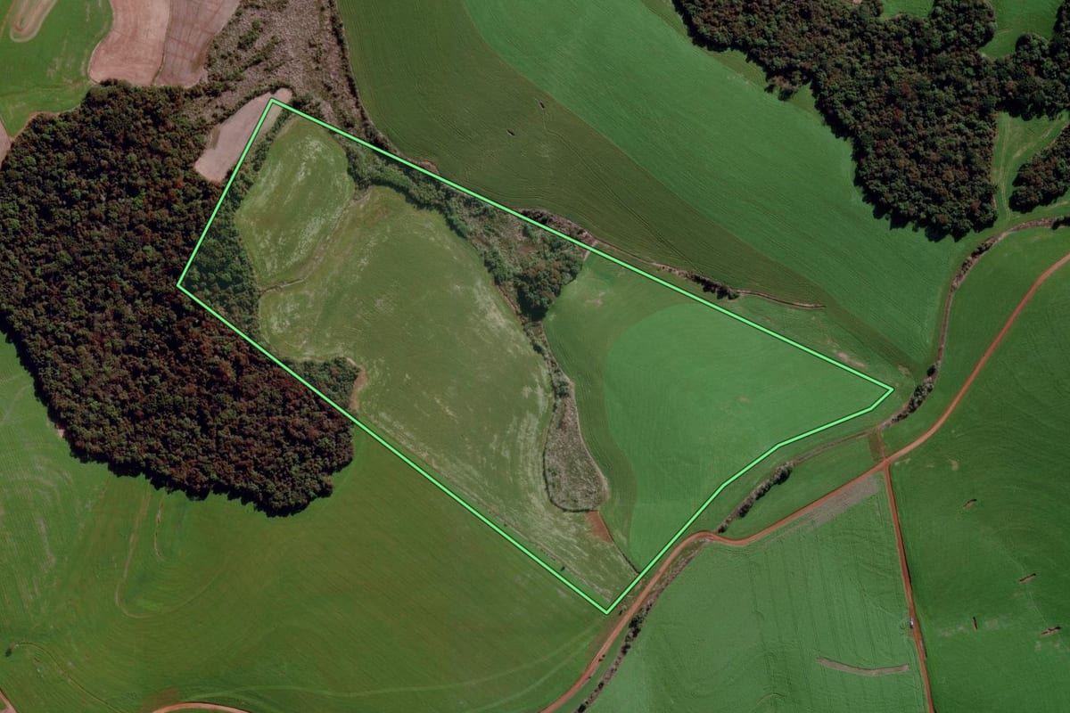 Imagem de satélite do imóvel rural em Sertão (RS), com o contorno declarado no CAR desenhado por cima.