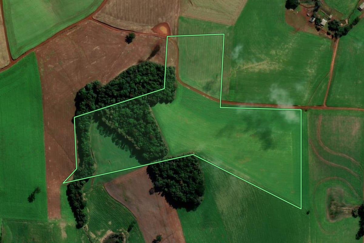 Imagem de satélite do imóvel rural em Sertão (RS), com o contorno declarado no CAR desenhado por cima.