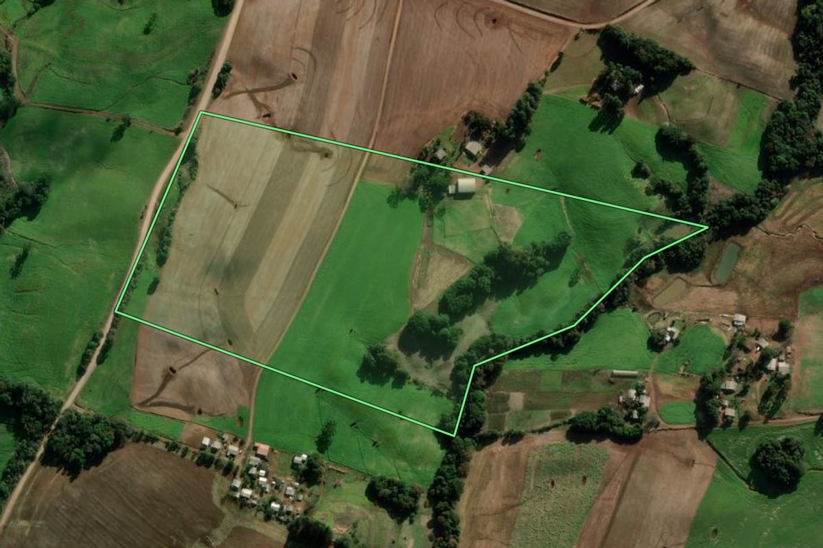 Imagem de satélite do imóvel rural em Sertão (RS), com o contorno declarado no CAR desenhado por cima.