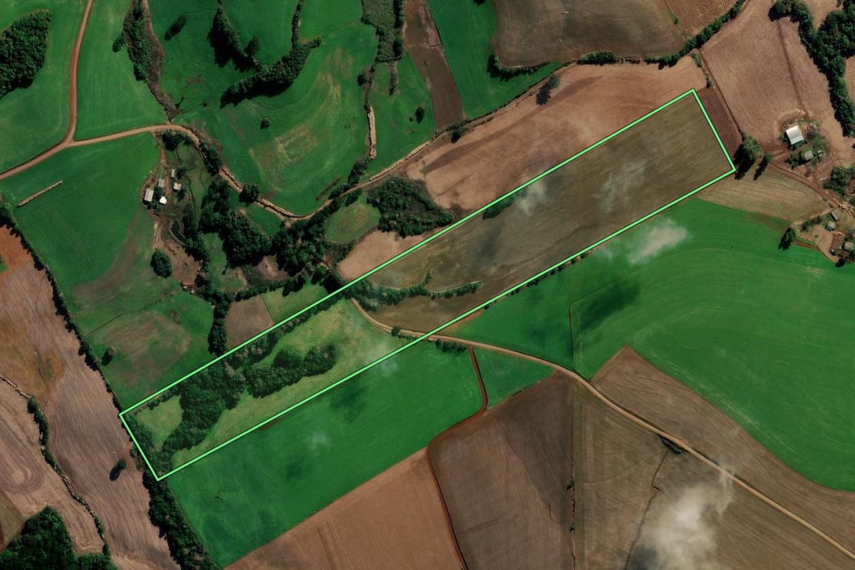 Imagem de satélite do imóvel rural em Sertão (RS), com o contorno declarado no CAR desenhado por cima.