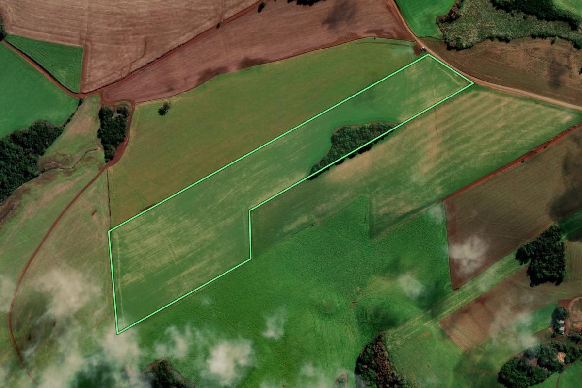Imagem de satélite do imóvel rural em Sertão (RS), com o contorno declarado no CAR desenhado por cima.