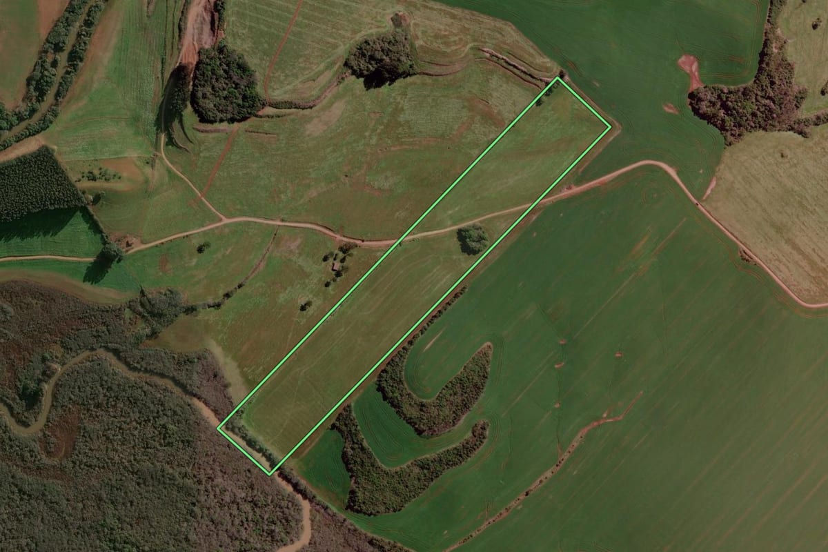 Imagem de satélite do imóvel rural em Sertão (RS), com o contorno declarado no CAR desenhado por cima.