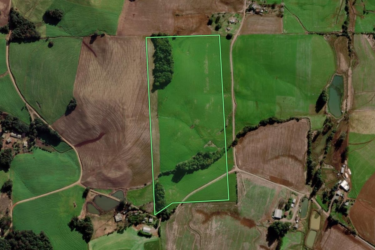 Imagem de satélite do imóvel rural em Sertão (RS), com o contorno declarado no CAR desenhado por cima.