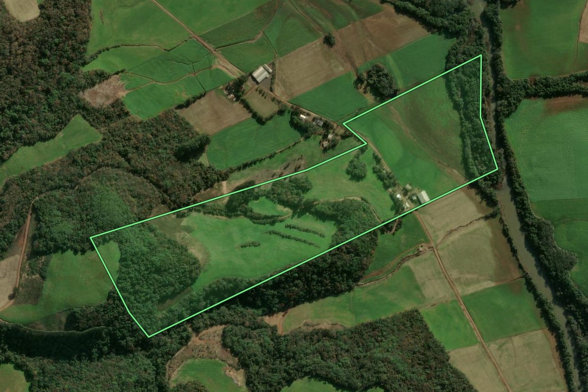Imagem de satélite do imóvel rural em Sertão (RS), com o contorno declarado no CAR desenhado por cima.