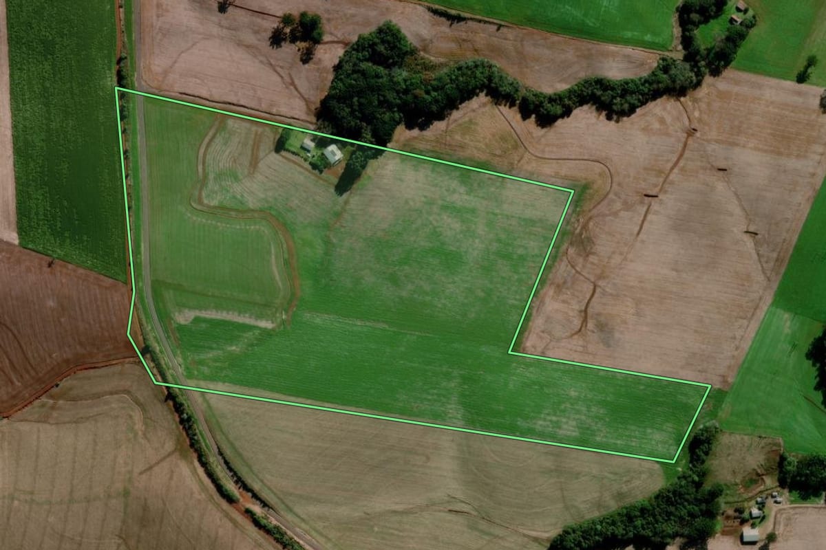 Imagem de satélite do imóvel rural em Sertão (RS), com o contorno declarado no CAR desenhado por cima.