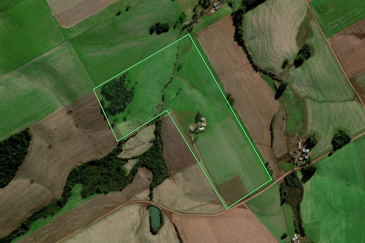 Imagem de satélite do imóvel rural em Sertão (RS), com o contorno declarado no CAR desenhado por cima.