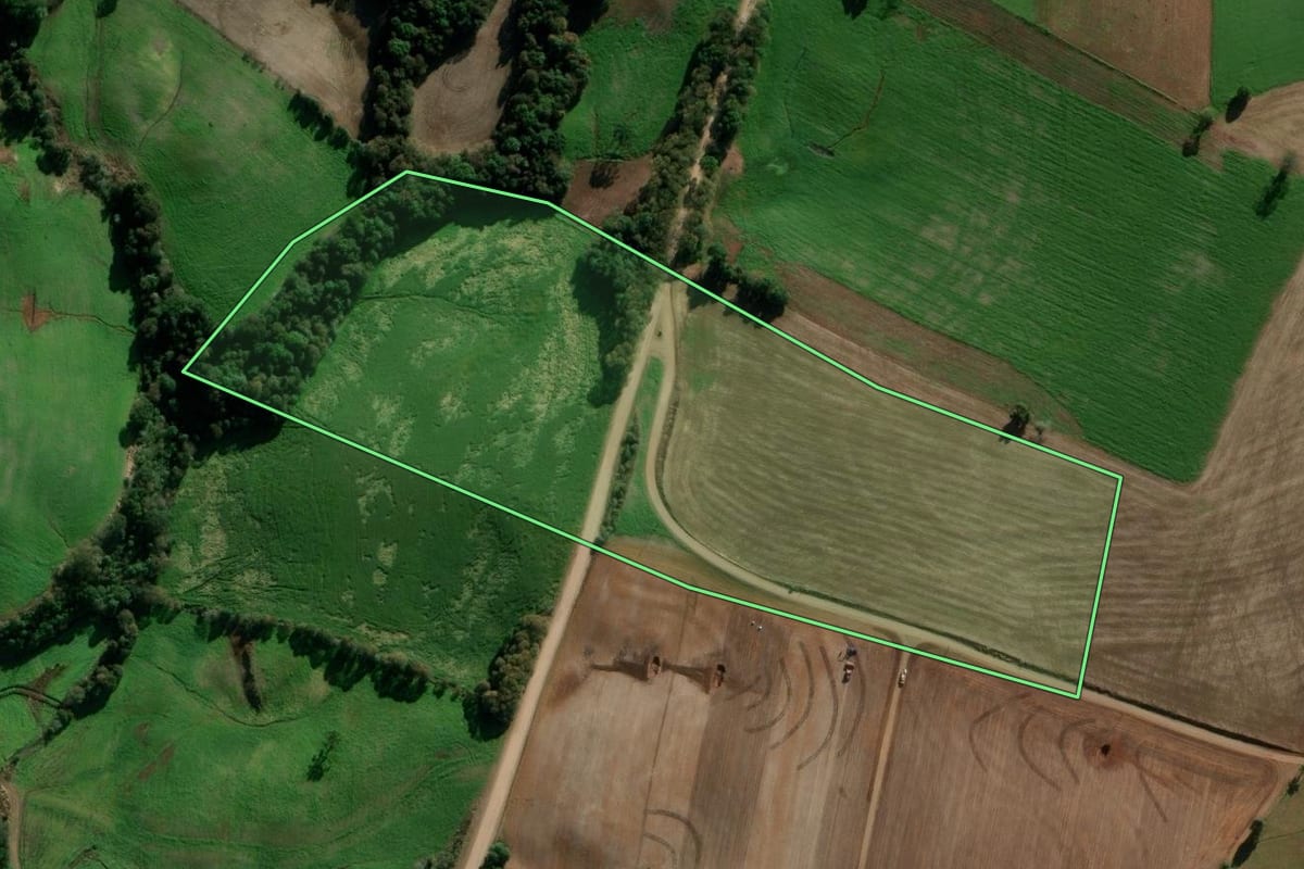 Imagem de satélite do imóvel rural em Sertão (RS), com o contorno declarado no CAR desenhado por cima.