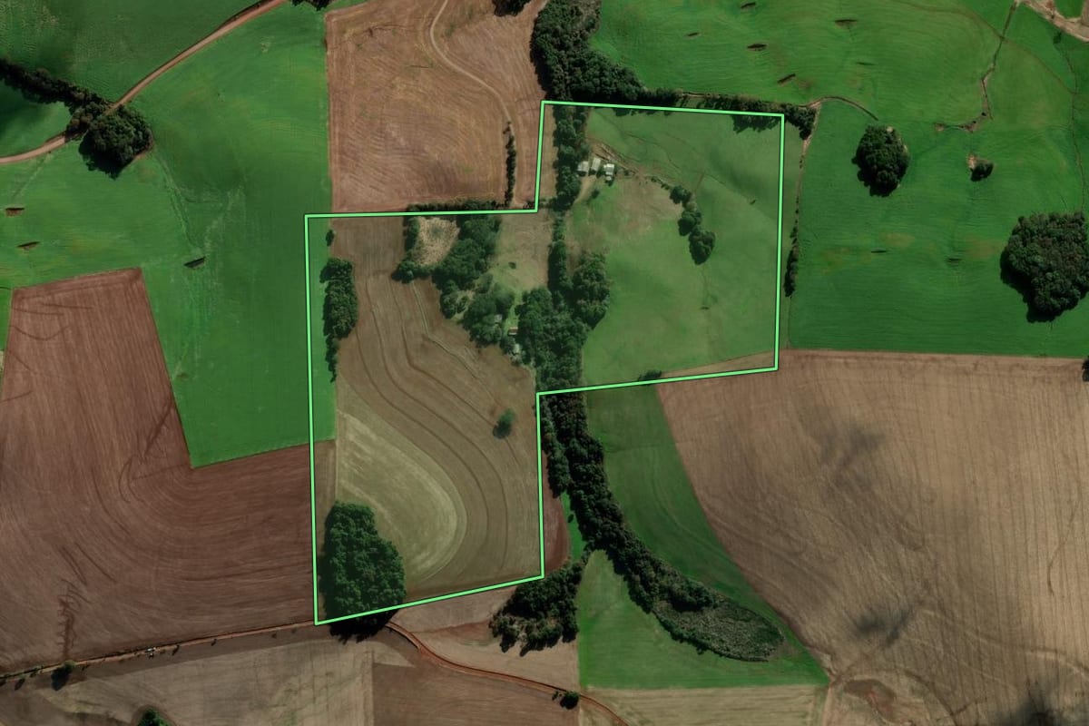 Imagem de satélite do imóvel rural em Sertão (RS), com o contorno declarado no CAR desenhado por cima.