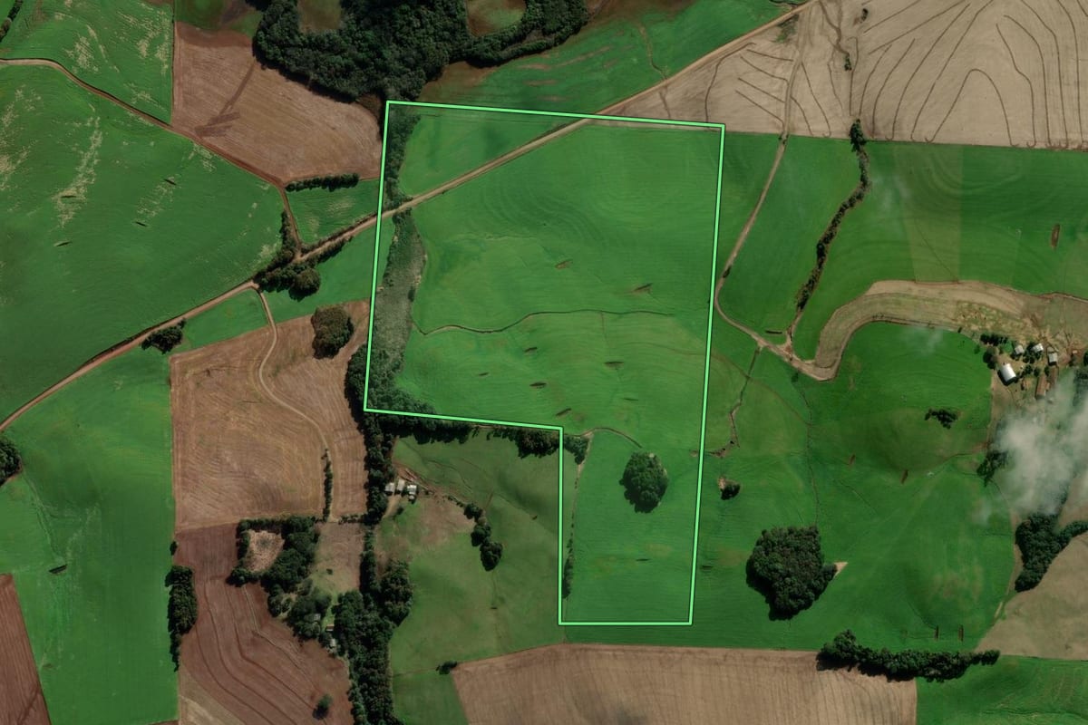 Imagem de satélite do imóvel rural em Sertão (RS), com o contorno declarado no CAR desenhado por cima.
