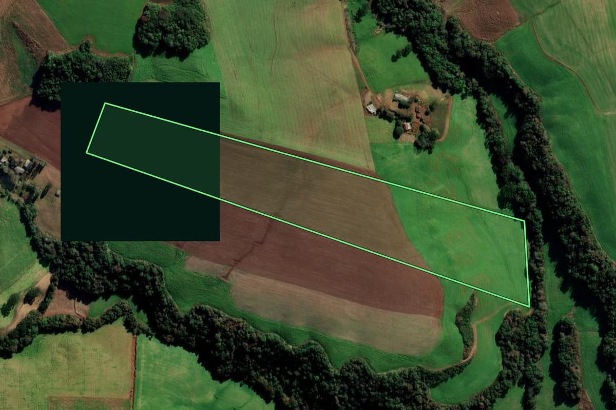 Imagem de satélite do imóvel rural em Sertão (RS), com o contorno declarado no CAR desenhado por cima.
