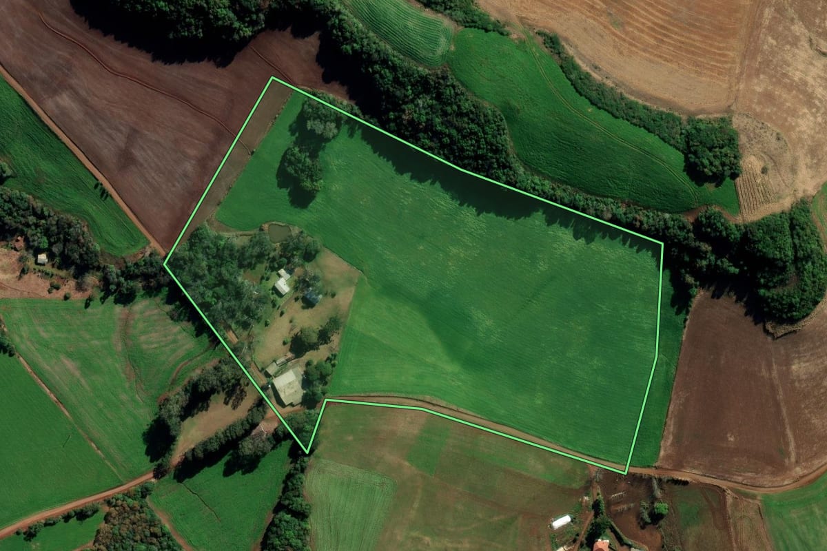 Imagem de satélite do imóvel rural em Sertão (RS), com o contorno declarado no CAR desenhado por cima.