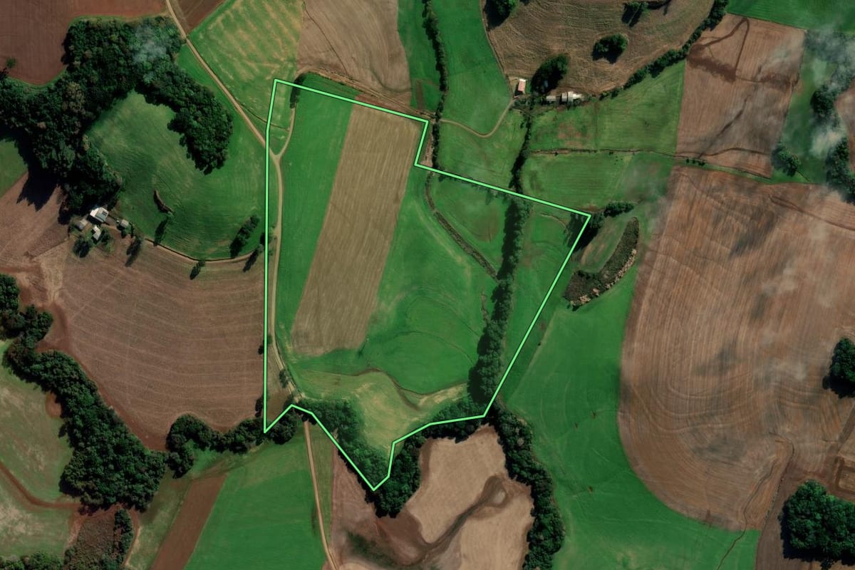 Imagem de satélite do imóvel rural em Sertão (RS), com o contorno declarado no CAR desenhado por cima.