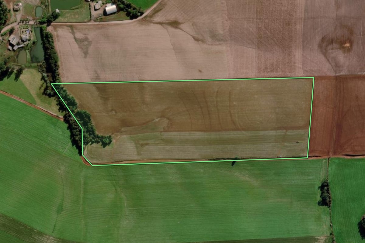 Imagem de satélite do imóvel rural em Sertão (RS), com o contorno declarado no CAR desenhado por cima.