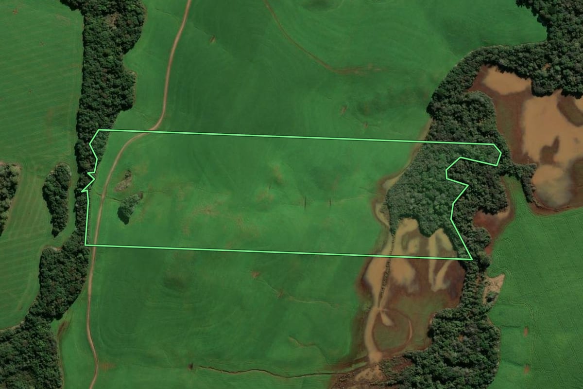 Imagem de satélite do imóvel rural em Sertão (RS), com o contorno declarado no CAR desenhado por cima.