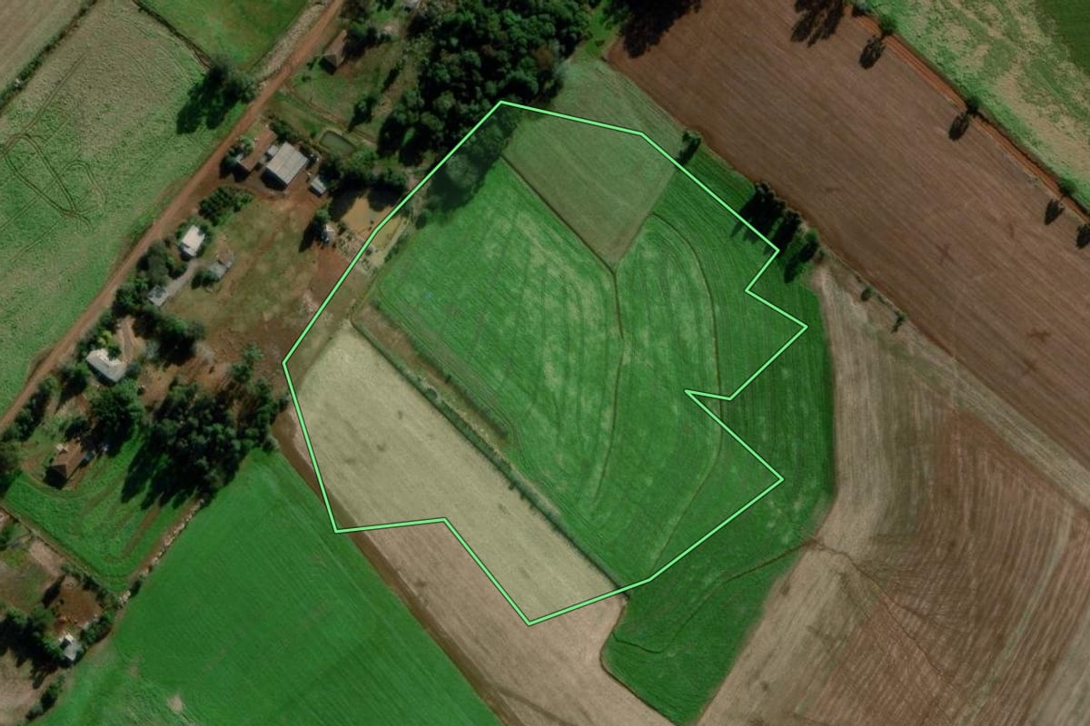 Imagem de satélite do imóvel rural em Sertão (RS), com o contorno declarado no CAR desenhado por cima.