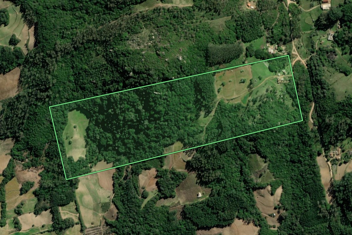 Imagem de satélite do imóvel rural em Sertão Santana (RS), com o contorno declarado no CAR desenhado por cima.