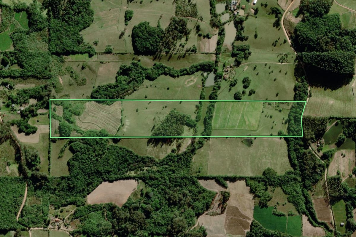 Imagem de satélite do imóvel rural em Sertão Santana (RS), com o contorno declarado no CAR desenhado por cima.