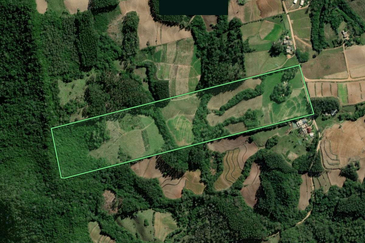 Imagem de satélite do imóvel rural em Sertão Santana (RS), com o contorno declarado no CAR desenhado por cima.