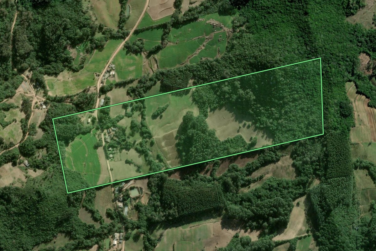 Imagem de satélite do imóvel rural em Sertão Santana (RS), com o contorno declarado no CAR desenhado por cima.