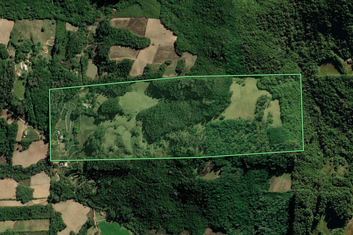 Imagem de satélite do imóvel rural em Sertão Santana (RS), com o contorno declarado no CAR desenhado por cima.
