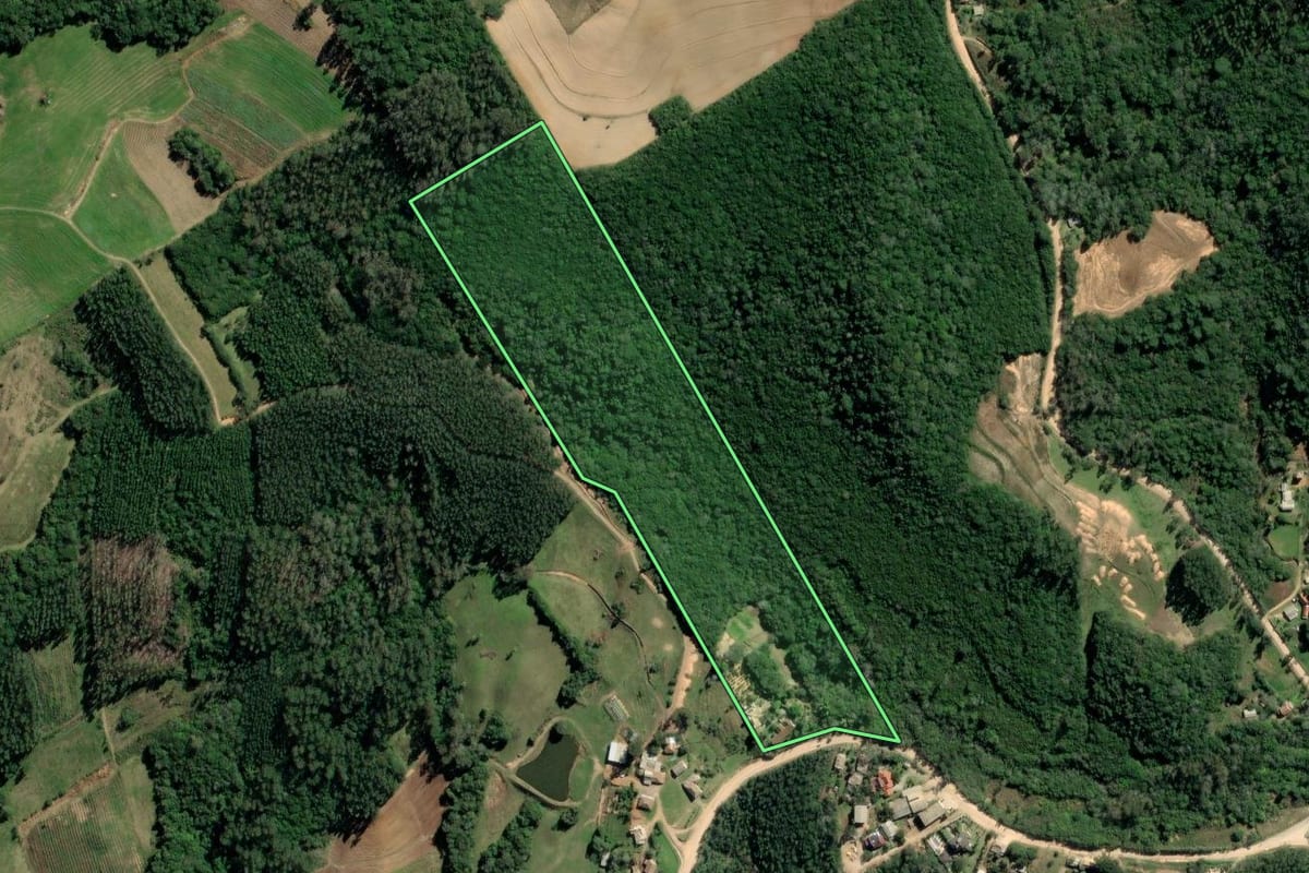 Imagem de satélite do imóvel rural em Sertão Santana (RS), com o contorno declarado no CAR desenhado por cima.