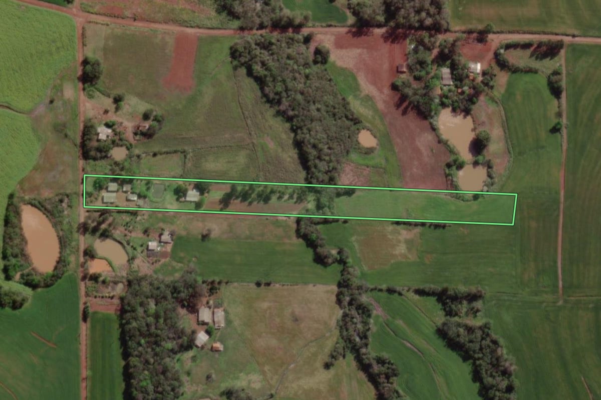 Imagem de satélite do imóvel rural em Sete de Setembro (RS), com o contorno declarado no CAR desenhado por cima.