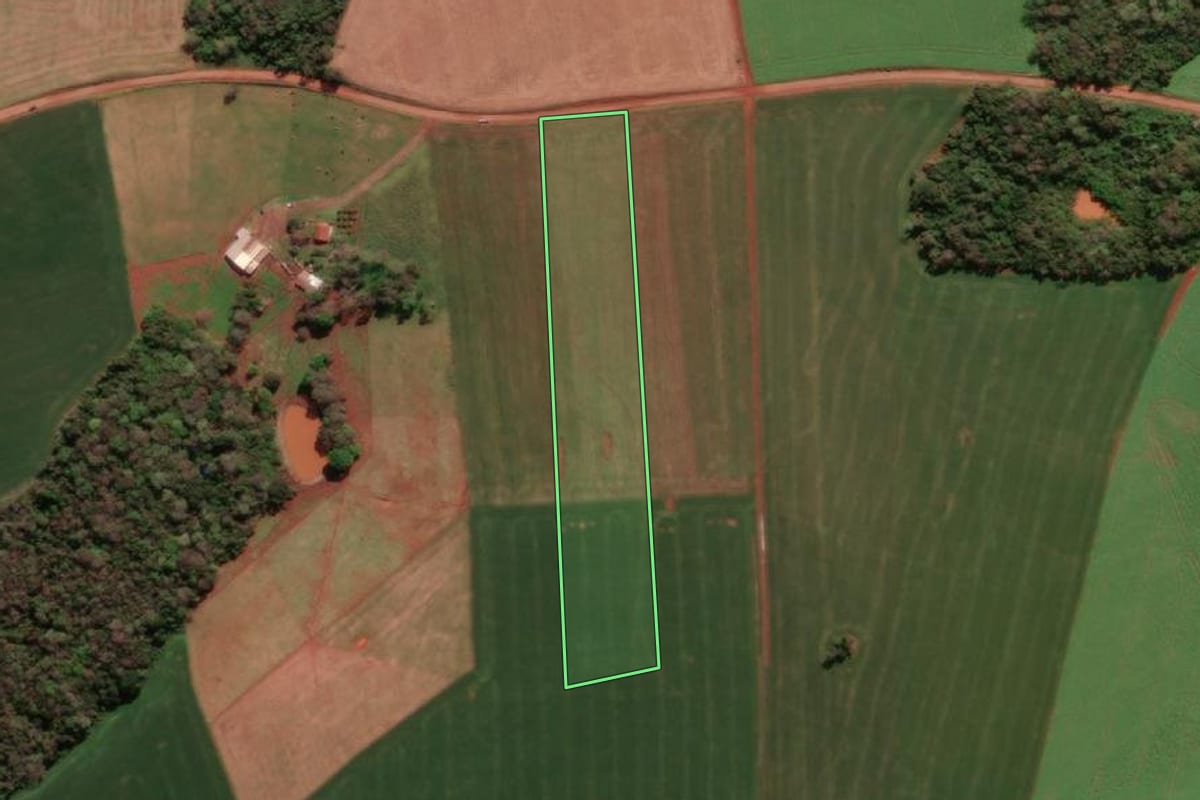 Imagem de satélite do imóvel rural em Sete de Setembro (RS), com o contorno declarado no CAR desenhado por cima.