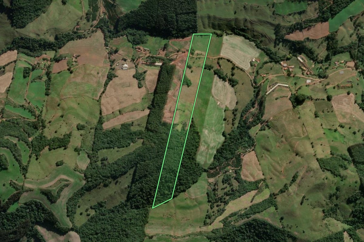 Imagem de satélite do imóvel rural em Severiano de Almeida (RS), com o contorno declarado no CAR desenhado por cima.