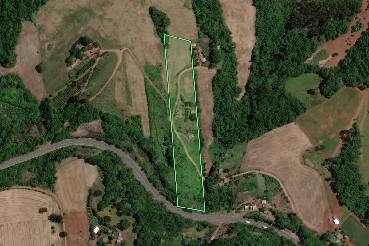 Imagem de satélite do imóvel rural em Severiano de Almeida (RS), com o contorno declarado no CAR desenhado por cima.