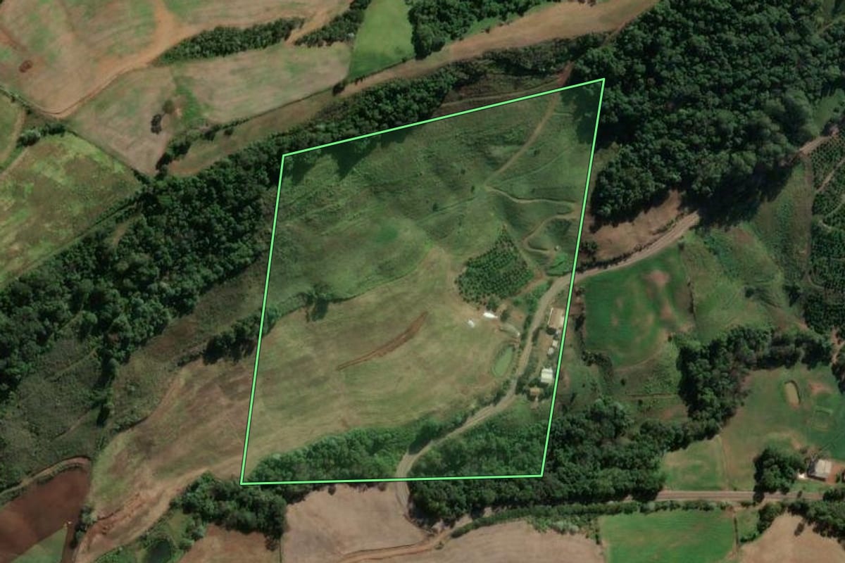 Imagem de satélite do imóvel rural em Severiano de Almeida (RS), com o contorno declarado no CAR desenhado por cima.