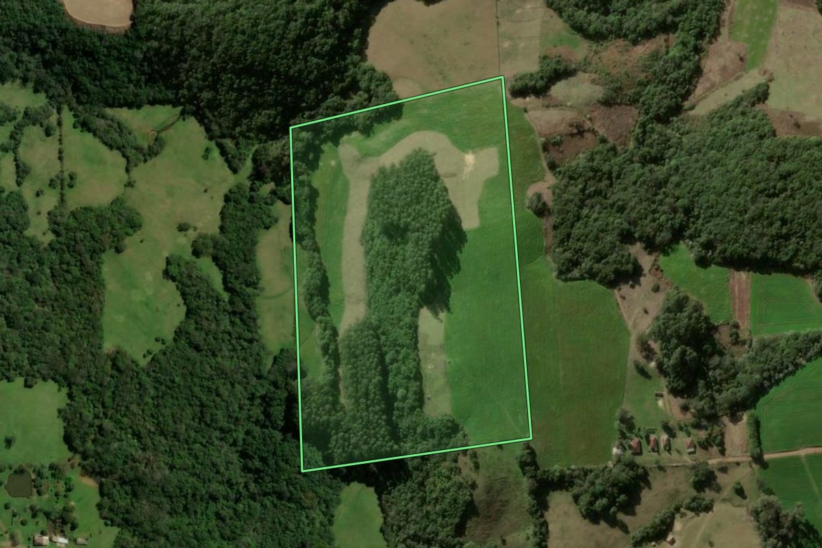 Imagem de satélite do imóvel rural em Silveira Martins (RS), com o contorno declarado no CAR desenhado por cima.
