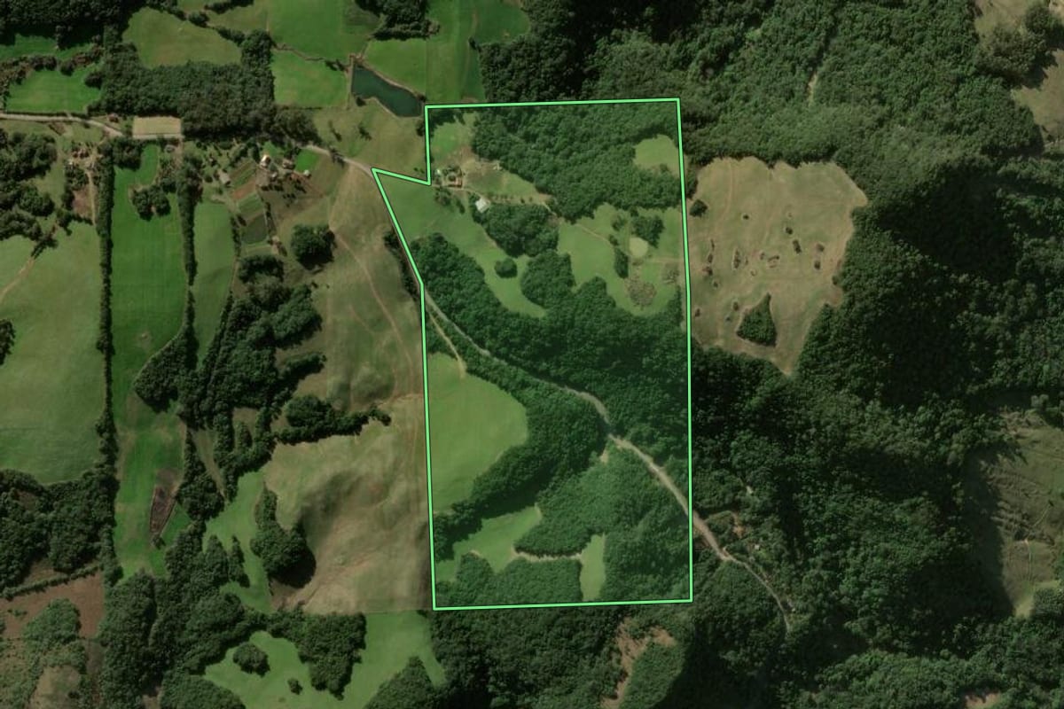 Imagem de satélite do imóvel rural em Silveira Martins (RS), com o contorno declarado no CAR desenhado por cima.