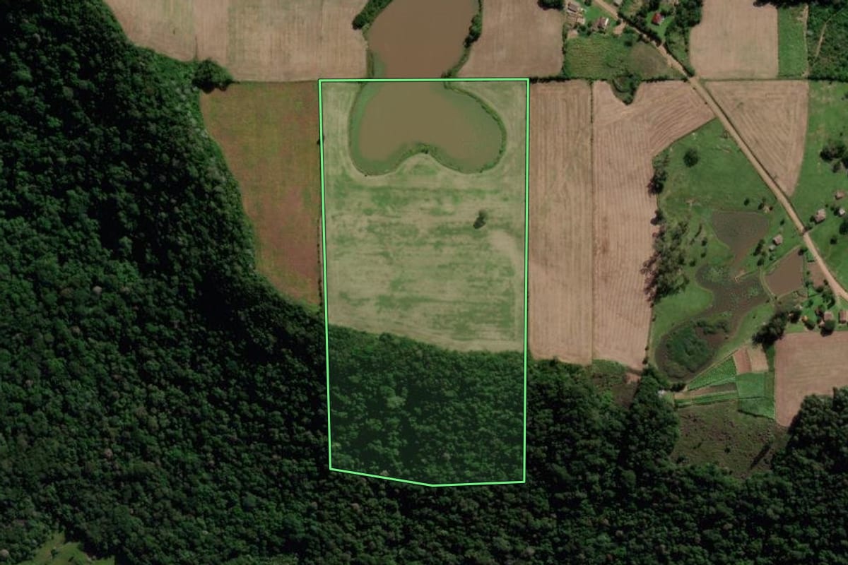 Imagem de satélite do imóvel rural em Silveira Martins (RS), com o contorno declarado no CAR desenhado por cima.