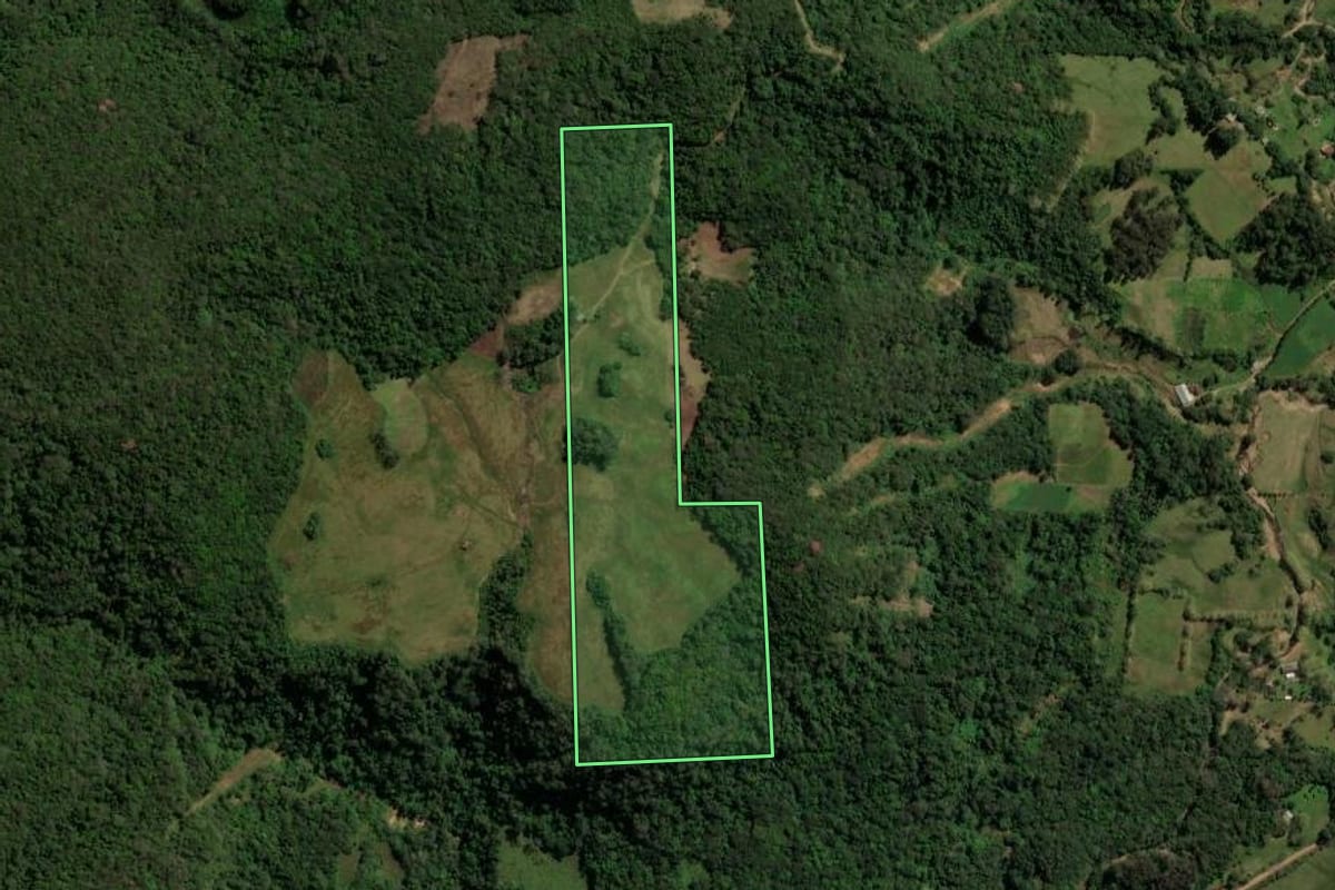 Imagem de satélite do imóvel rural em Silveira Martins (RS), com o contorno declarado no CAR desenhado por cima.