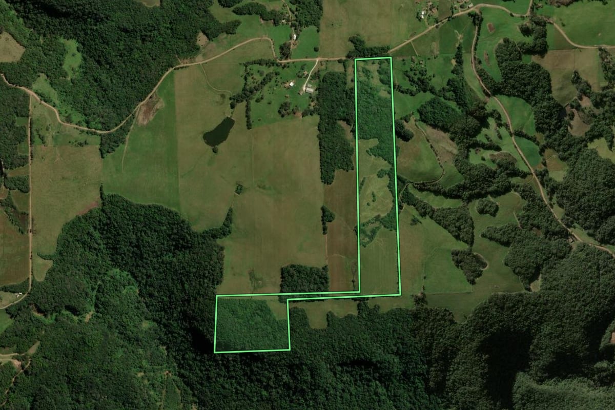 Imagem de satélite do imóvel rural em Silveira Martins (RS), com o contorno declarado no CAR desenhado por cima.