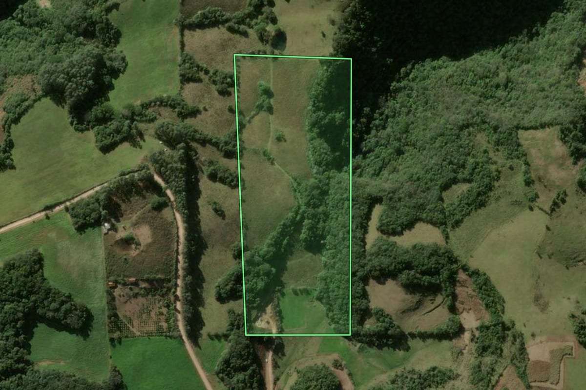 Imagem de satélite do imóvel rural em Silveira Martins (RS), com o contorno declarado no CAR desenhado por cima.