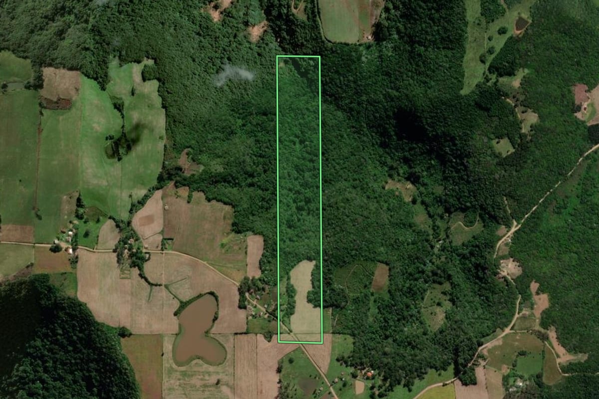 Imagem de satélite do imóvel rural em Silveira Martins (RS), com o contorno declarado no CAR desenhado por cima.
