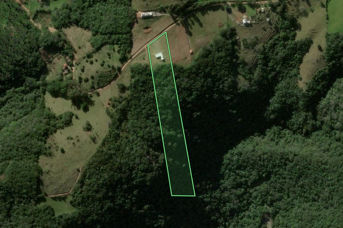 Imagem de satélite do imóvel rural em Silveira Martins (RS), com o contorno declarado no CAR desenhado por cima.