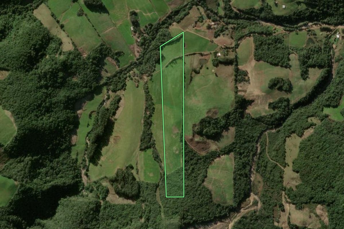 Imagem de satélite do imóvel rural em Silveira Martins (RS), com o contorno declarado no CAR desenhado por cima.
