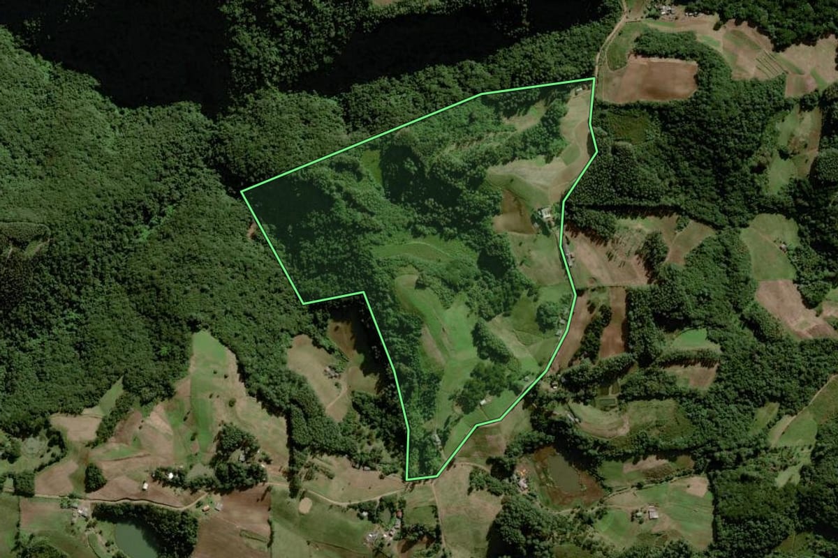 Imagem de satélite do imóvel rural em Sinimbu (RS), com o contorno declarado no CAR desenhado por cima.