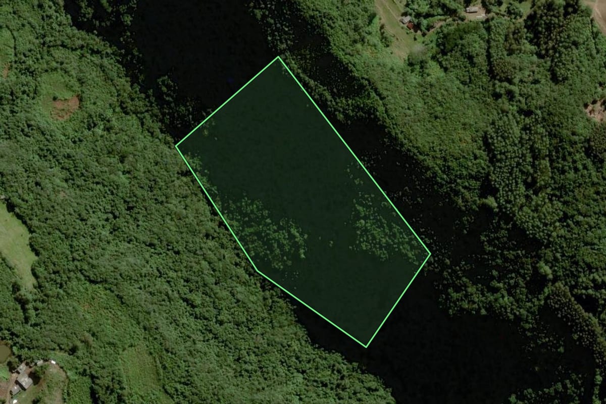 Imagem de satélite do imóvel rural em Sinimbu (RS), com o contorno declarado no CAR desenhado por cima.