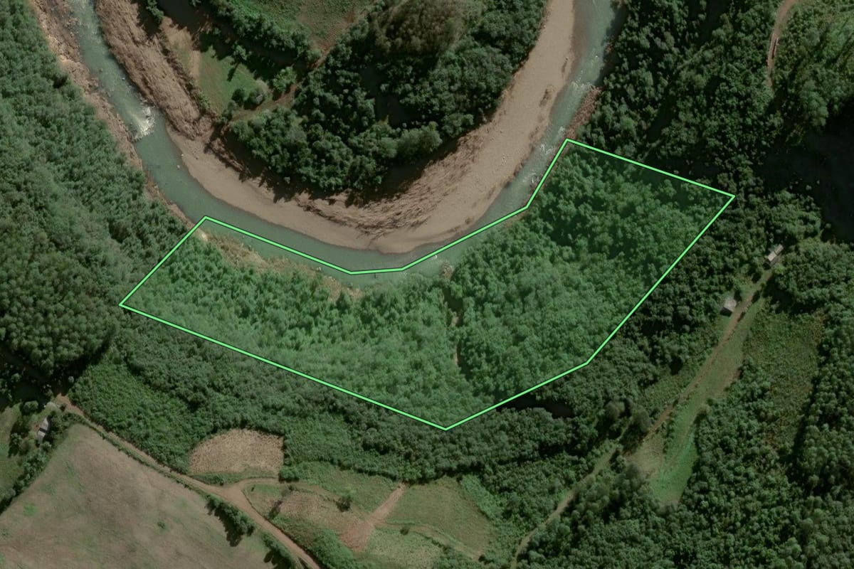 Imagem de satélite do imóvel rural em Sinimbu (RS), com o contorno declarado no CAR desenhado por cima.