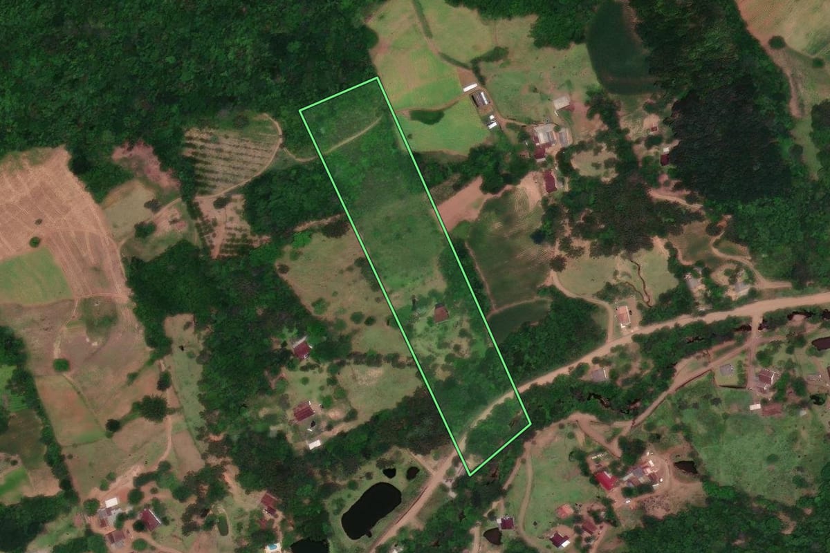 Imagem de satélite do imóvel rural em Sinimbu (RS), com o contorno declarado no CAR desenhado por cima.