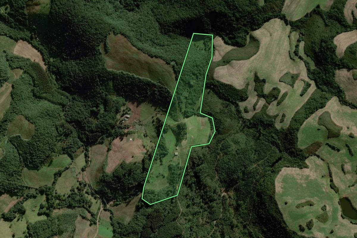 Imagem de satélite do imóvel rural em Sinimbu (RS), com o contorno declarado no CAR desenhado por cima.