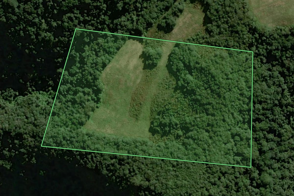 Imagem de satélite do imóvel rural em Sinimbu (RS), com o contorno declarado no CAR desenhado por cima.