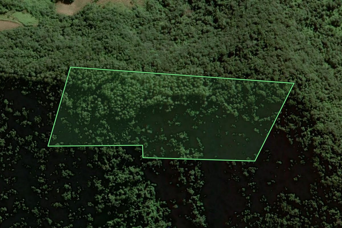 Imagem de satélite do imóvel rural em Sinimbu (RS), com o contorno declarado no CAR desenhado por cima.