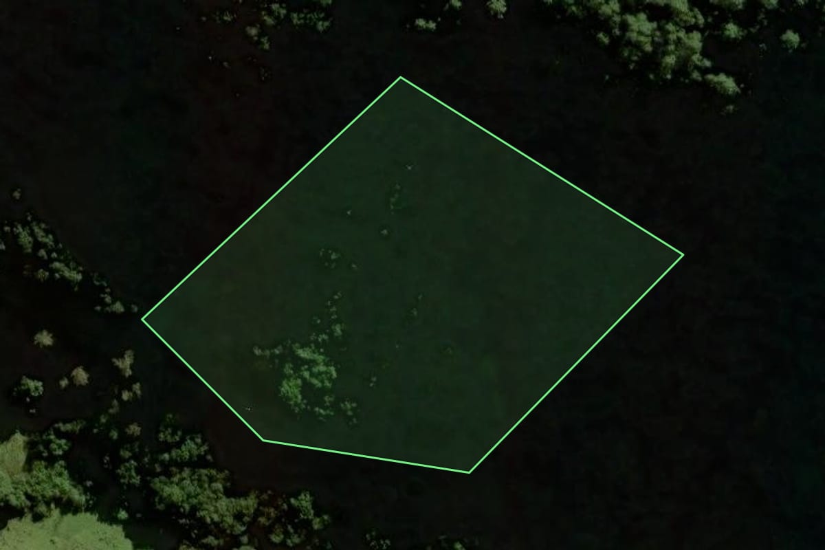 Imagem de satélite do imóvel rural em Sinimbu (RS), com o contorno declarado no CAR desenhado por cima.