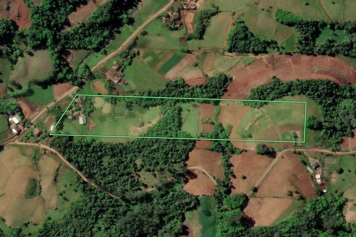 Imagem de satélite do imóvel rural em Sinimbu (RS), com o contorno declarado no CAR desenhado por cima.