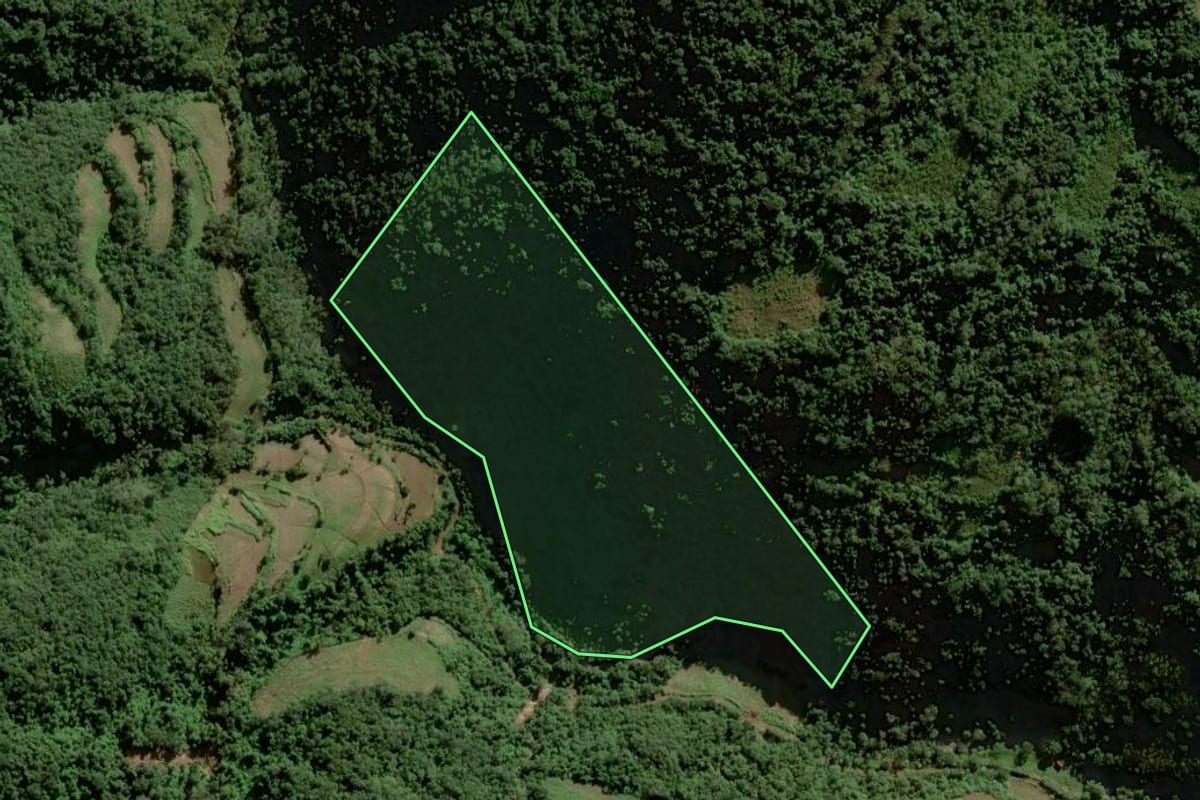Imagem de satélite do imóvel rural em Sinimbu (RS), com o contorno declarado no CAR desenhado por cima.