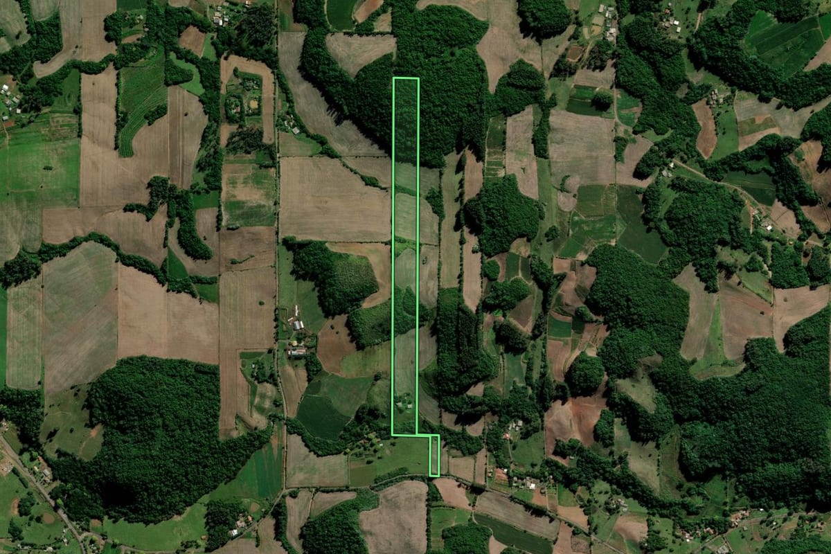 Imagem de satélite do imóvel rural em Sobradinho (RS), com o contorno declarado no CAR desenhado por cima.